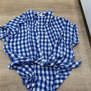 Blue and White Checkered Button-Up Shirt